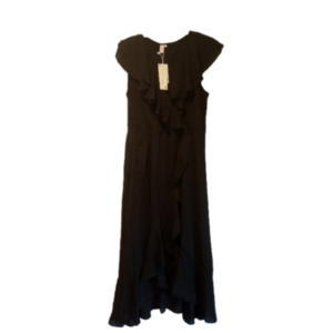 NWT KorMei Black Ruffle Long Wrap Maxi Dress Fairy Grunge Whimsygoth sz Large